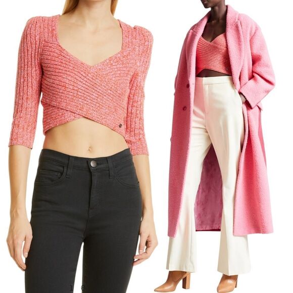 Ted Baker Tops - TED BAKER Demie Cross-front Cropped Knitted Top In Marled  Pink S Wool Cashmere